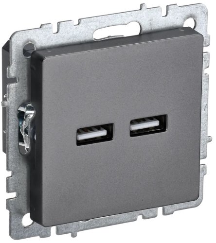 Розетка USB тип A+A без рамки IEK Brite РЮ10-1-БрС 2-м. 3100мА сталь картинка